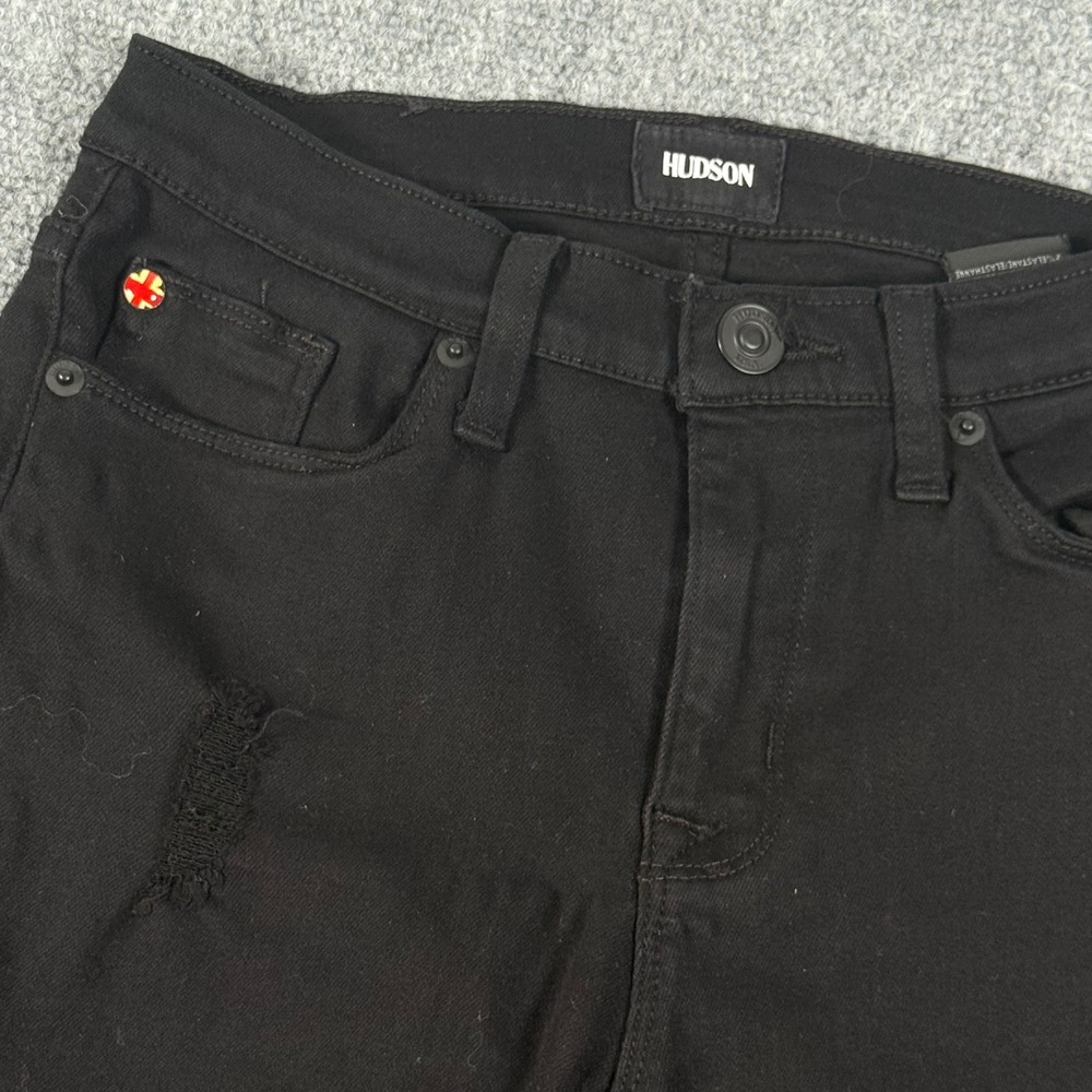 Hudson Nico Midrise Super Skinny Distressed Black Jeans Size 27 (26x27) Grunge